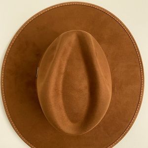 Joanna Indiana Suede Flat Brim Hat Camel